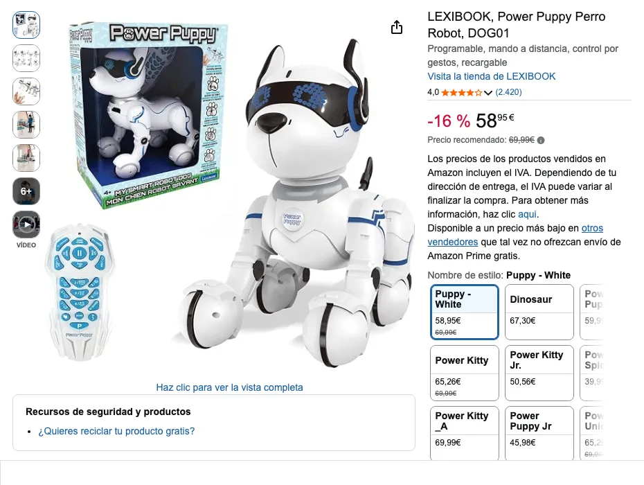 Ficha de Lexibook Power Puppy DOG01 en Amazon.es