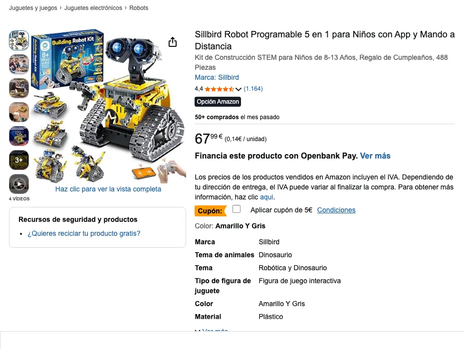 Ficha de Sillbird robot 5 en 1 en Amazon.es