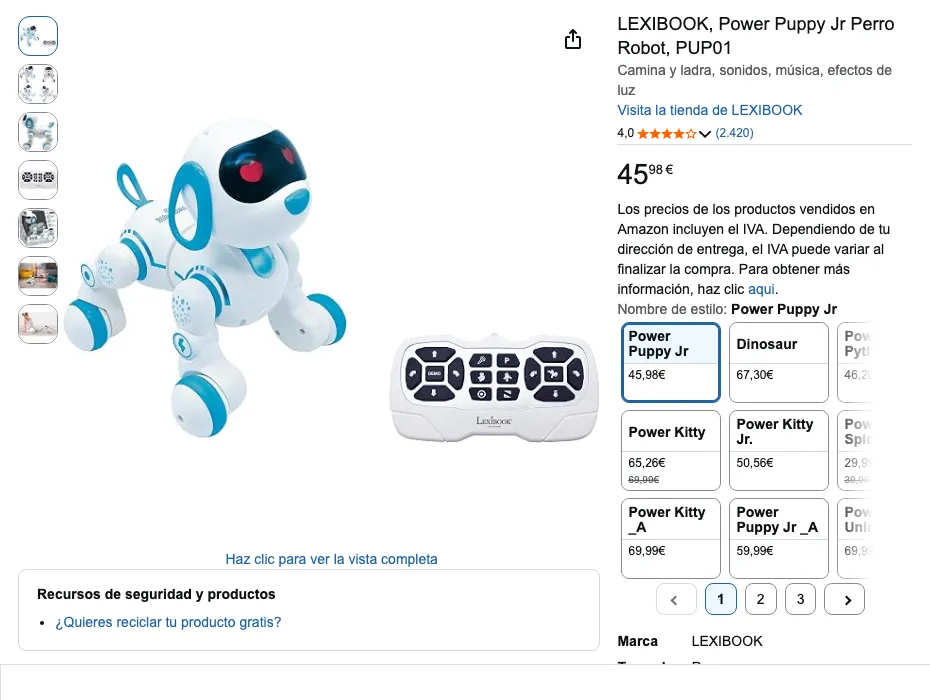 Ficha de Lexibook Power Puppy Jr en Amazon.es