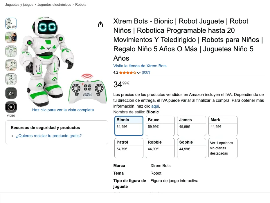 Ficha de Xtrem Bots Bionic en Amazon.es