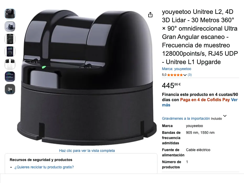 Ficha de youyeetoo Unitree L2 LiDAR en Amazon.es