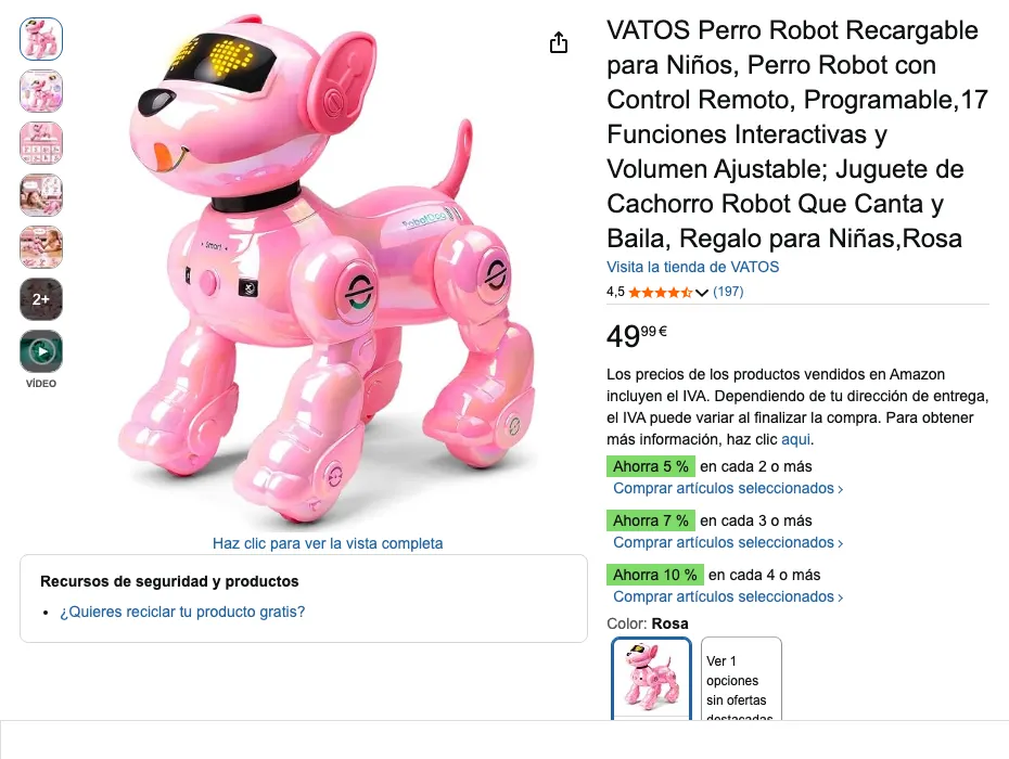 Ficha de VATOS perro robot recargable en Amazon.es