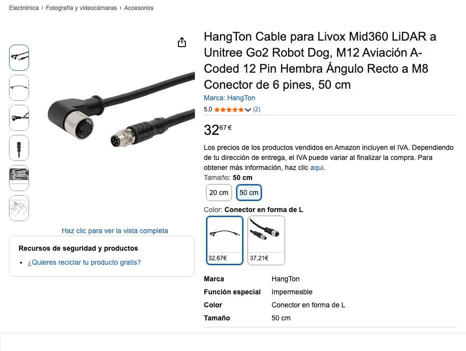 Ficha de cable HangTon Livox Mid-360 a Unitree Go2 de 50 cm en Amazon.es