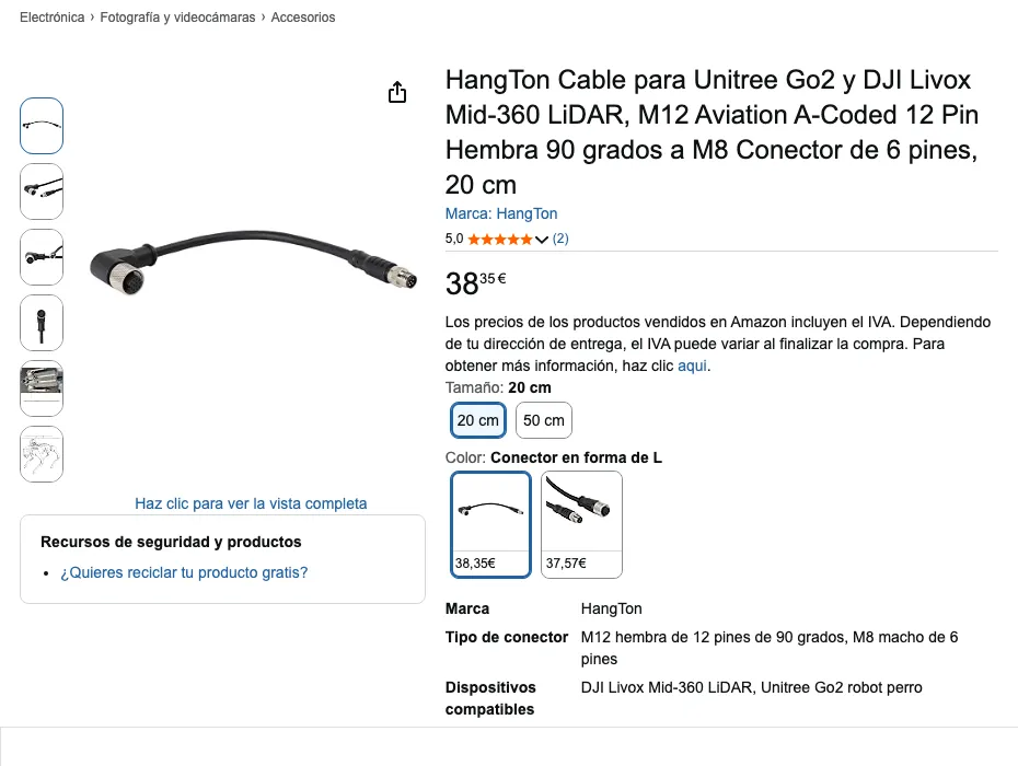 Ficha de cable HangTon Unitree Go2 a DJI Livox Mid-360 de 20 cm en Amazon.es