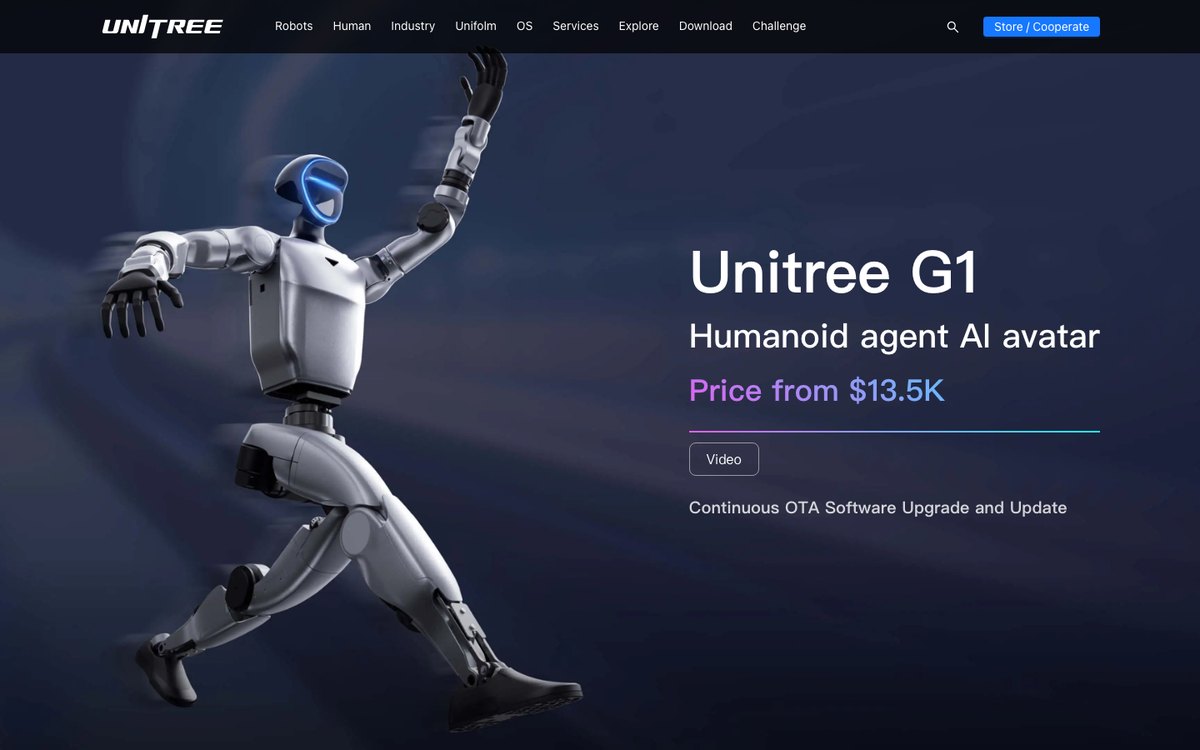 Captura de la página oficial del Unitree G1 en unitree.com/g1