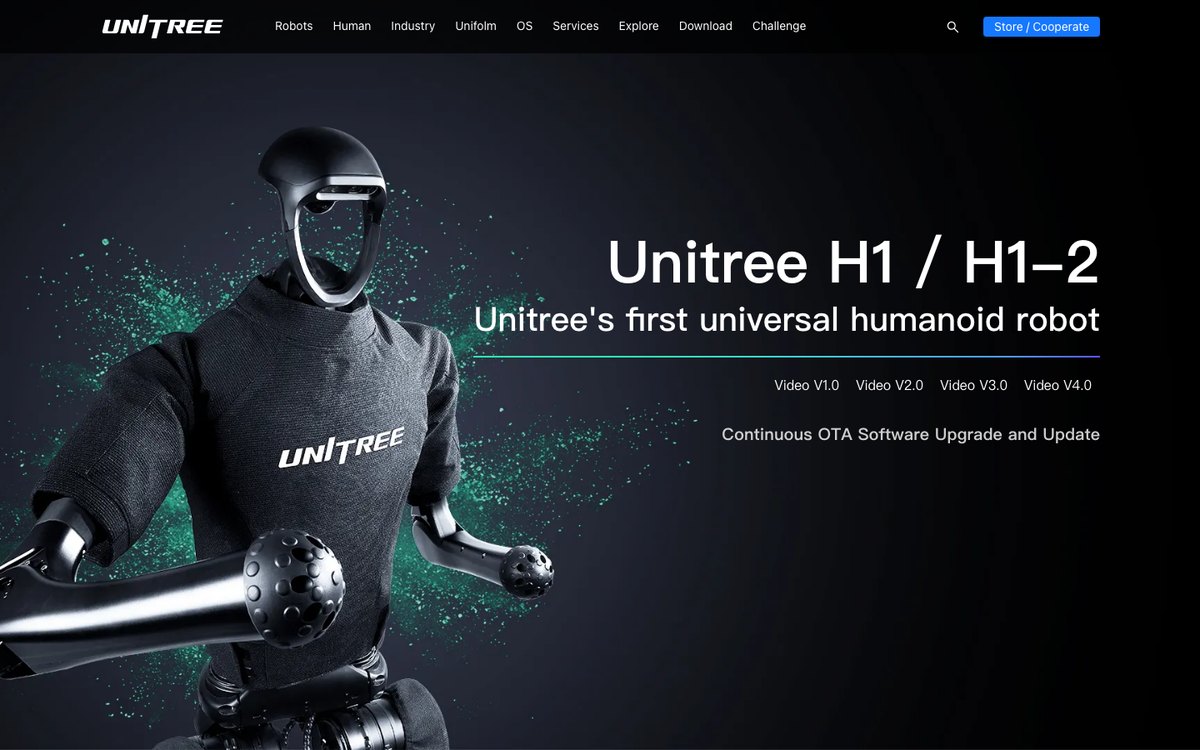 Captura de la página oficial del Unitree H1 / H1-2 en unitree.com/h1