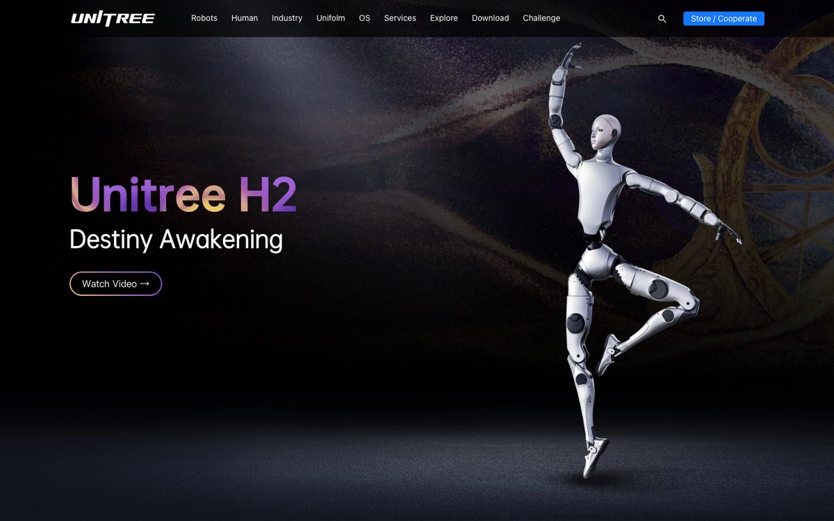 Captura de la página oficial del Unitree H2 en unitree.com/H2