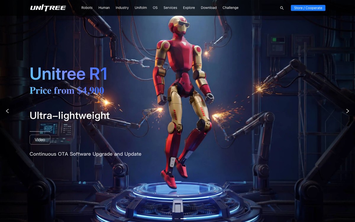 Captura de la página oficial del Unitree R1 en unitree.com/R1